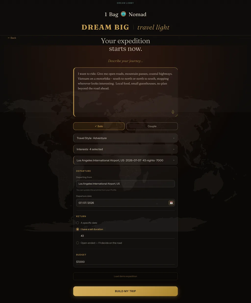 Dream Lobby — Type your vision. The expedition appears